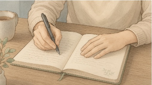 Woman journaling at home to help her ground herself 