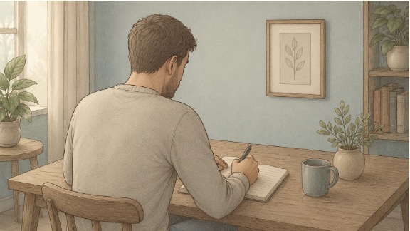 Man with OCD journaling to manage his intrusive thoughts better