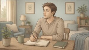 Man journaling to help ground himself as he experiences dissociation