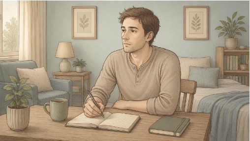 Man journaling to help ground himself as he experiences dissociation