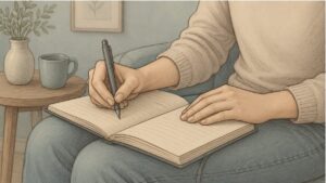 Woman journaling to manage her intrusive thoughts