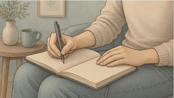 Woman journaling to manage her intrusive thoughts