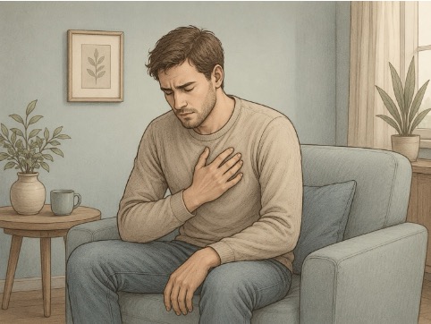 Man patting his chest as a gesture of validation towards himself