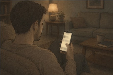 Man scrolling his phone without reading, an example of visual stimming in ADHD adults.