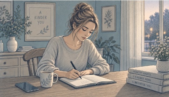 Woman writing a short dated agreement in a notebook, listing the parts that consented and the ones that declined to sign.